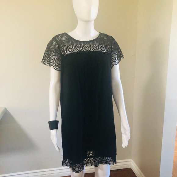 NWOT!!  JOIE BLACK SILK TUNIC DRESS W/OPEN EMBROIDERY AT BODICE SIZE SMA… - Picture 1 of 12